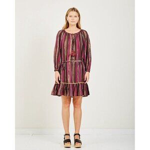 Mes Demoiselles Lipatti Striped Metallic Bohemian Renaissance Dress Women 34/2